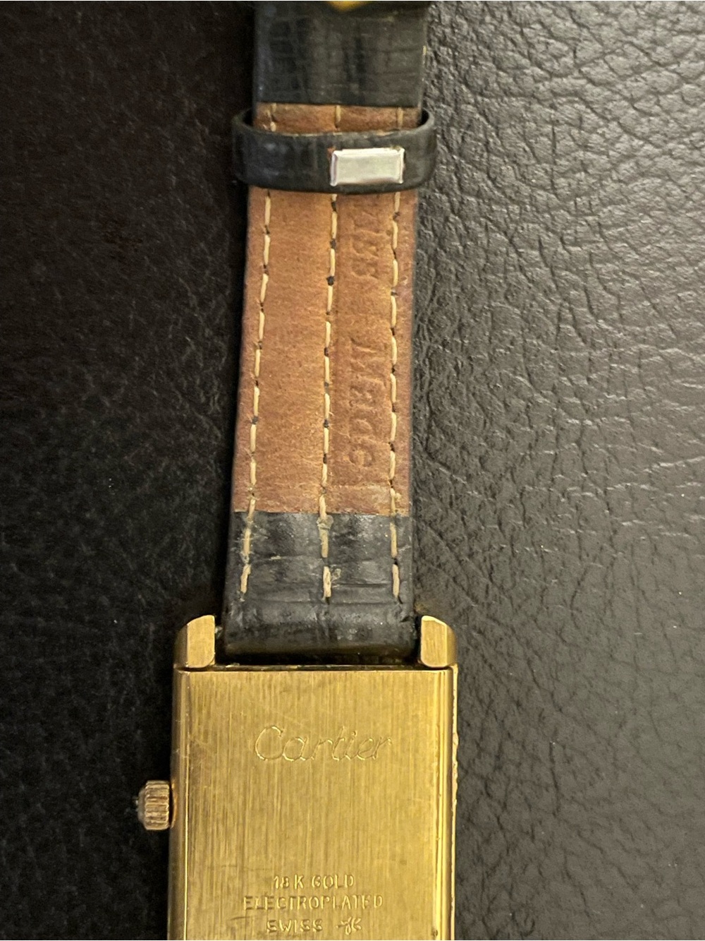 1970’s Vintage Must De Cartier Tank, Gold Plated, Sapphire Cabochon, Manual Wind - Picture 13 of 15